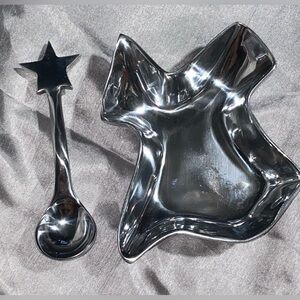 A Collectible Texas-shaped silver metal candy dish, matching star-topped spoon.